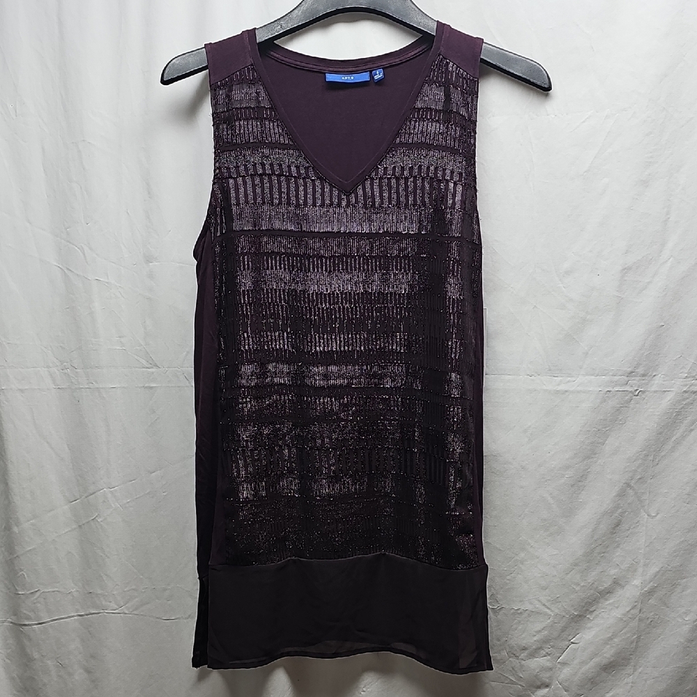 Apt. 9 Deep Plum Sequin-Front V-Neck Tank